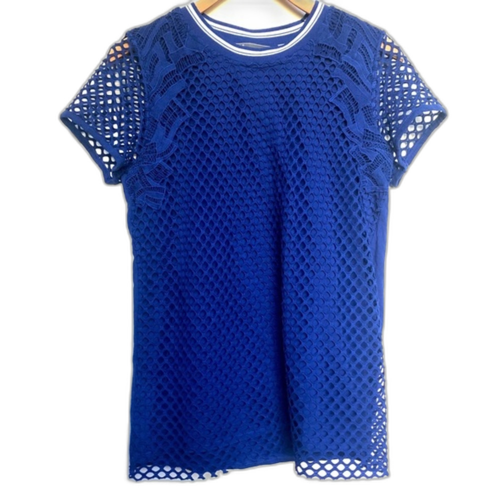 89th & Madison Nordstrom Blue Crochet Blouse Size Medium Coastal Chic